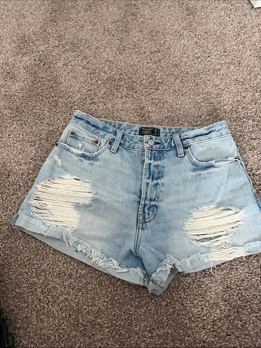 Abercrombie & Fitch Annie High Rise Light Blue Distressed Denim Shorts